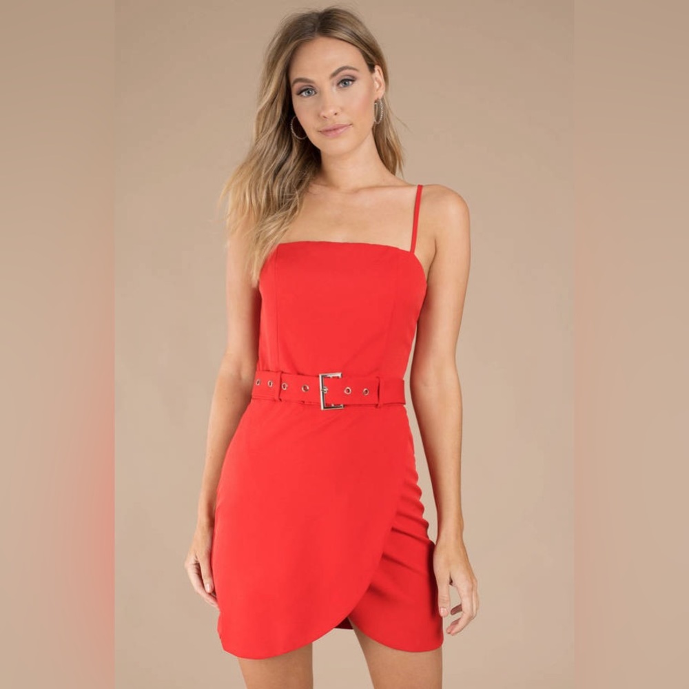Tobi Red Belted Mini Dress